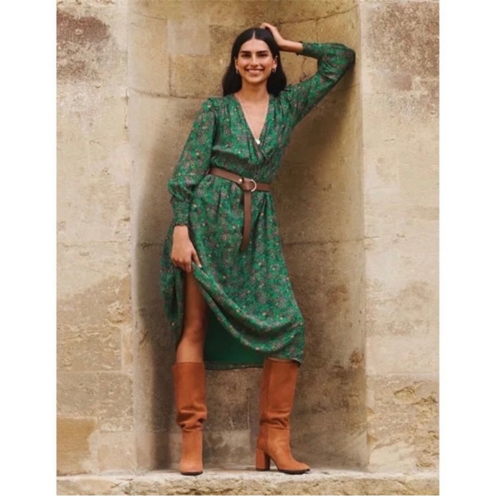Boden Becky Midi Wrap Dress in Highland Green, Exotic Floral SZ 10